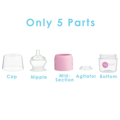 PopYum 5 oz Pink Anti-Colic Formula Making/Mixing/Dispenser Baby Bottles, 3-Pack with #1 Slow Flow