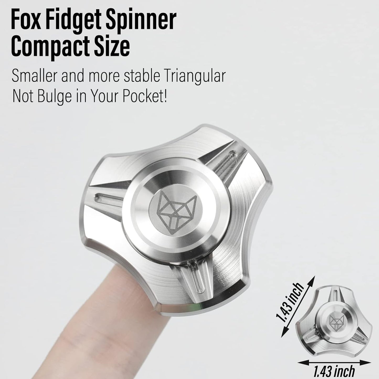 FREELOVE Metal Fidget Spinner, Stainless Steel Heavy, Long Spinning Toys, Cool Silent, Small Mini 4th Fox Figette Spiner for Adults Men Anxiety, Quiet Bearing, CNC Silver