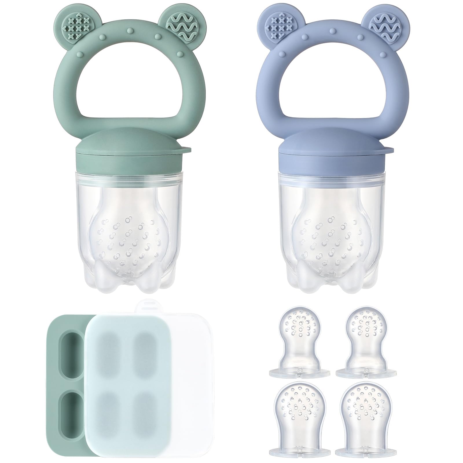 2 Pack Silicone Baby Fruit Feeder with Mini Freezer Tray, Breastmilk Popsicle Molds for Baby