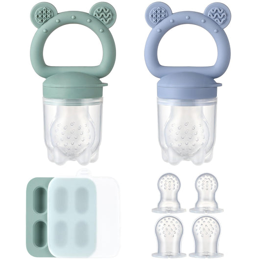 2 Pack Silicone Baby Fruit Feeder with Mini Freezer Tray, Breastmilk Popsicle Molds for Baby