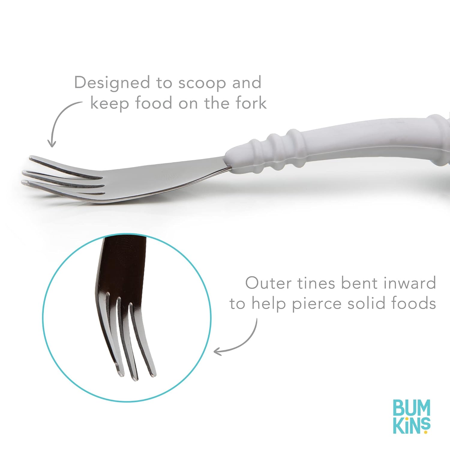 Bumkins Toddler Utensils, Kids Size Fork and Spoon Set, Silicone and Stainless-Steel Training