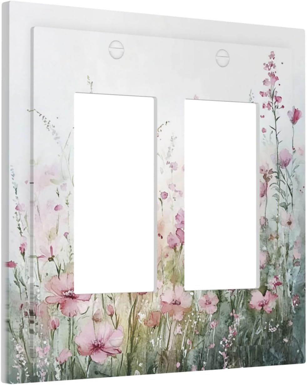 Decorative Outlet Covers Wildflower Botanical Watercolor Floral 2 Gang Double Gfci Rocker Electrical Wall Panels Light Switch Cover Plate For Bed Room Living Room Decor