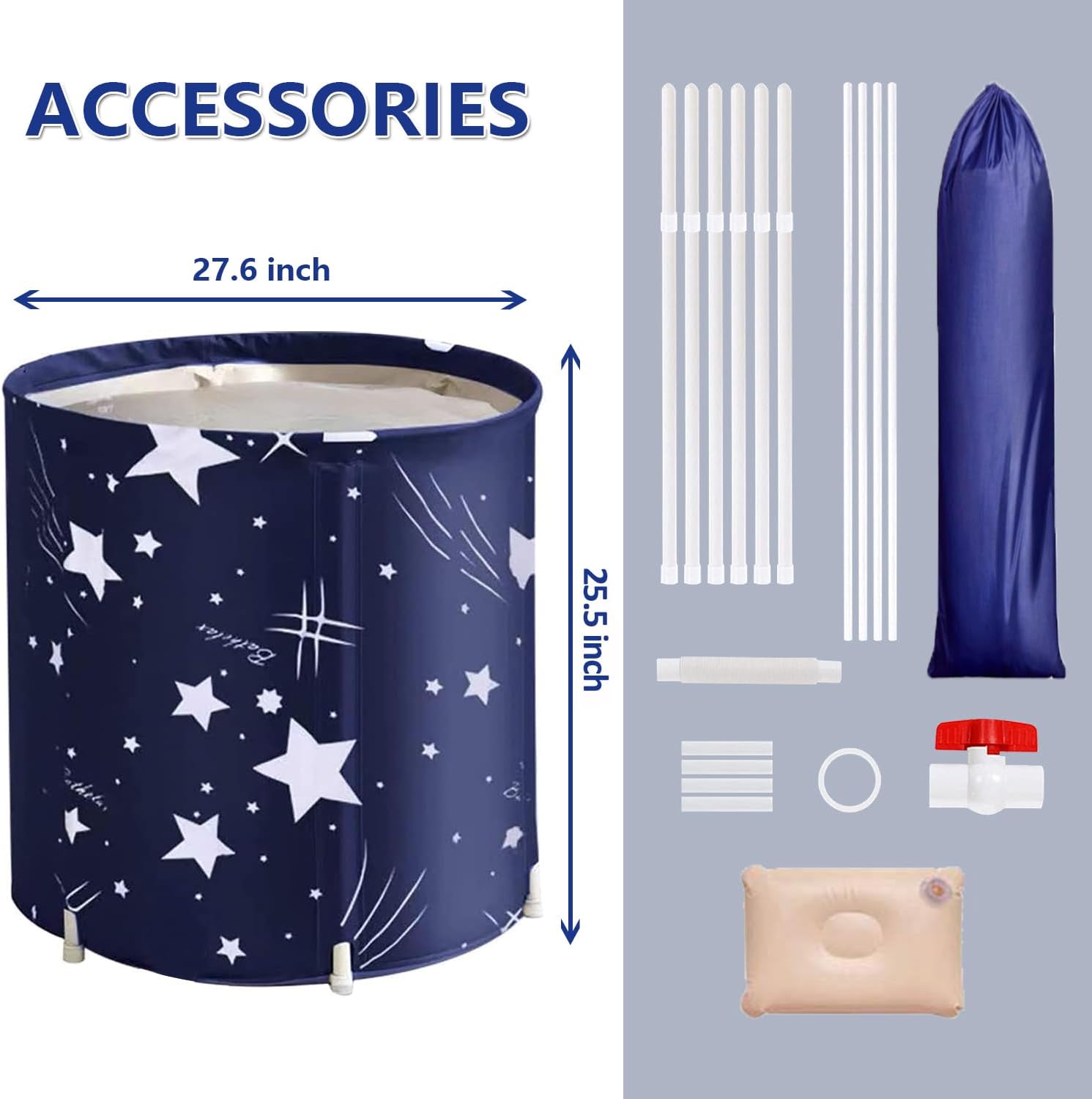 BESTHLS Foldable Bathtub Portable Soaking Bath Tub,Eco-Friendly Bathing Tub for Shower Stall (Blue