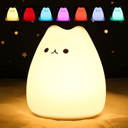 ZKLiLi Cute Cat Lamp, Night Light for Girls Bedroom, Kitty Lamp Birthday Gifts for Kids Baby Toddler Teen Portable Silicone Kawaii Nightlight Nursery Room Decor (Battery Cat)