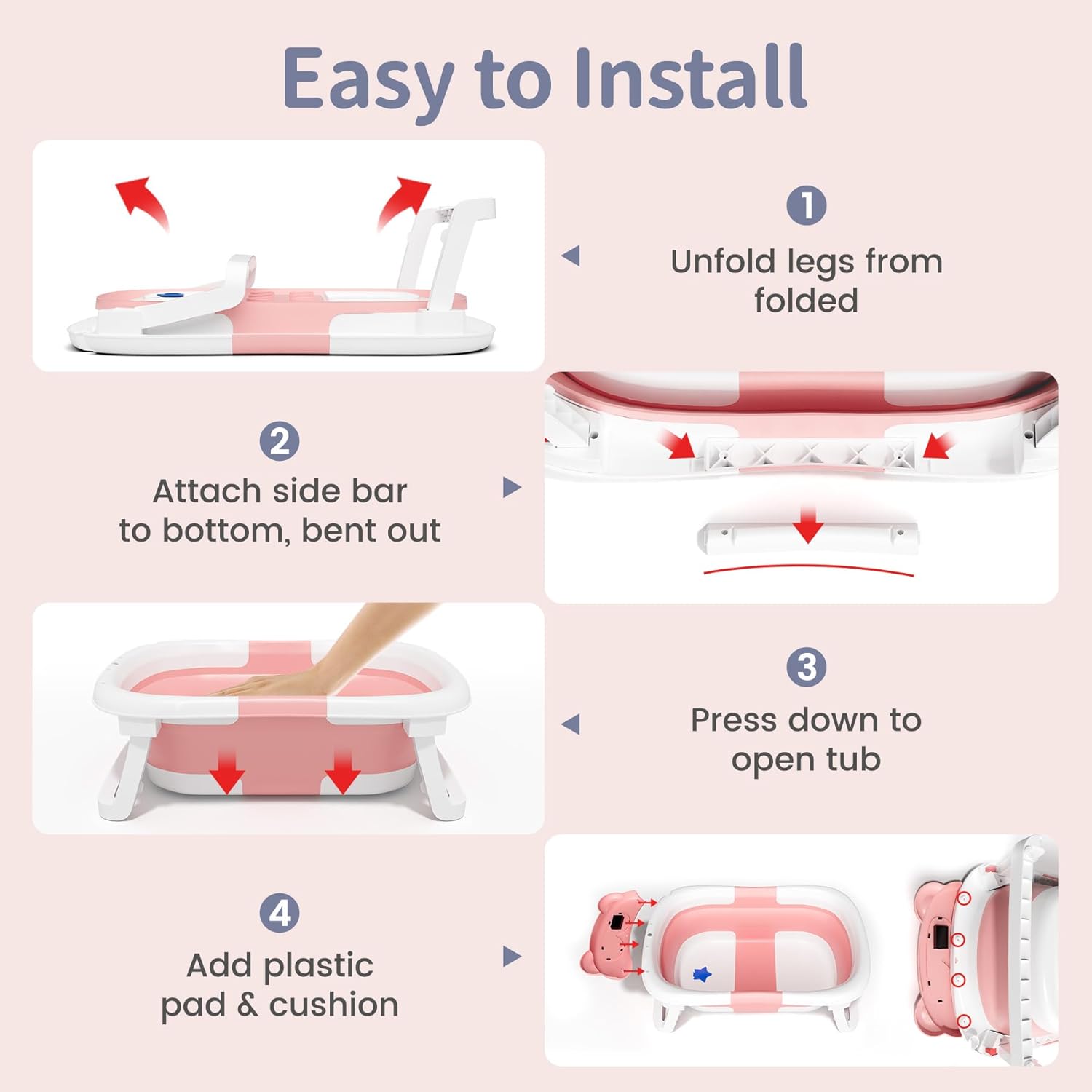 Collapsible Baby Bathtub for Newborn to Toddler (0-18 Month) - Portable Baby Bath Tub for Travel