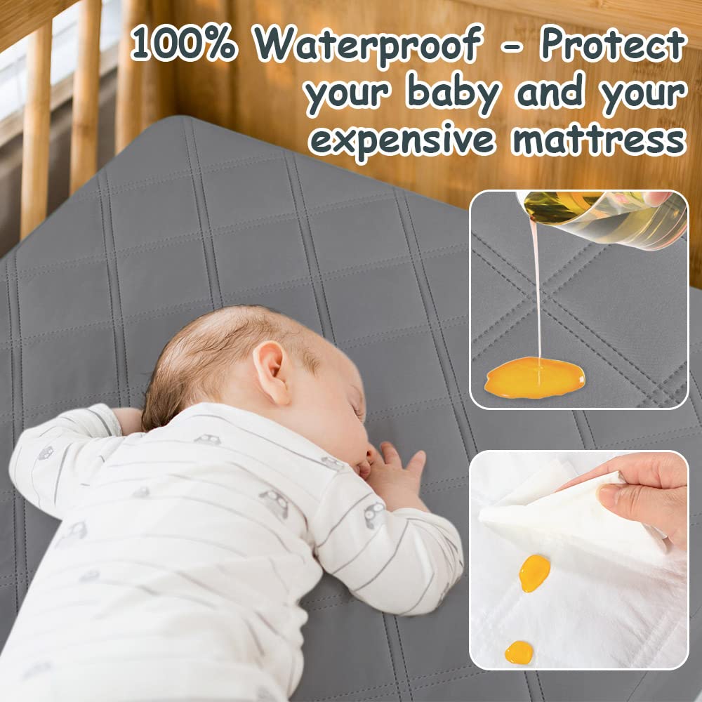 Yoofoss Waterproof Crib Mattress Protector 2 Pack, Quilted Crib Mattress Pad Cover Ultra Soft and