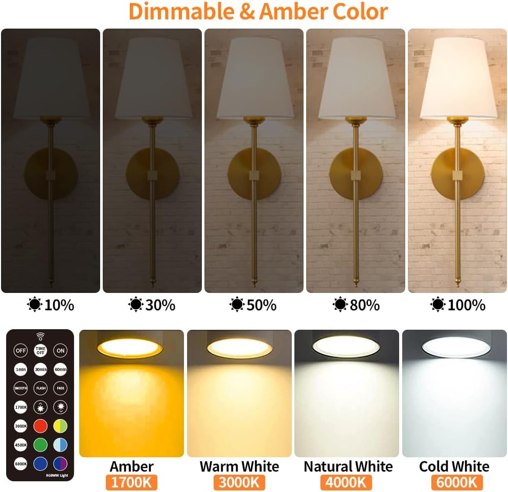 BLUEYE E12 Rechargeable Light Bulb,2Packs,300LM,40W Equivalent,Detachable Charging,4 Color Temperature,Remote Control Puck Emergency Lamp,Timer,Dimmer,for Non-Hardwired