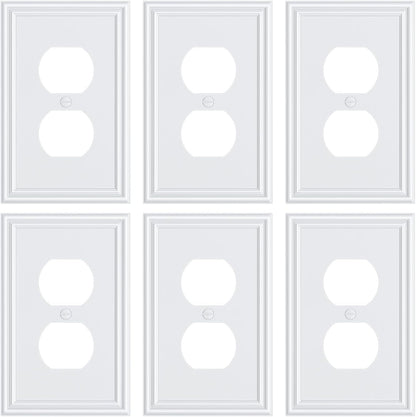 6-Pack Single Duplex Outlet Cover Plate, Decorative White Switch Plates and Outlet Covers, Metal Wall Plates for Electrical Outlets, 1 Gang Receptacle Cover, Corrosion Resistant