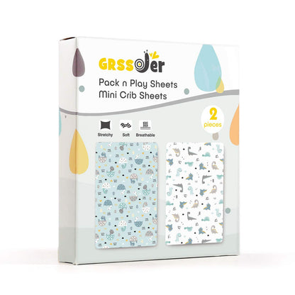 GRSSDER Stretchy Ultra Soft Jersey Knit Fitted Pack n Play Sheets Set 2 Pack, Portable/Mini Crib