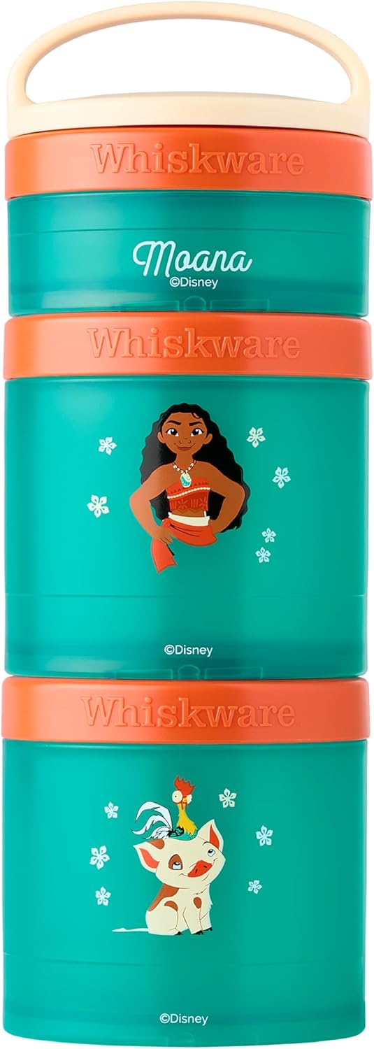 Whiskware Disney Princess Moana, Stackable Snack Containers for Kids, 3 Stackable Snack Cups for