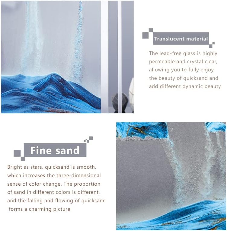 Moving Sand Art Picture 3D Deep Sea Sandscapes Sand Art Liquid Motion Bubbler Timer for Adult Kid Desktop Art Toys for Home Decor and Office(Square+Black+10In)