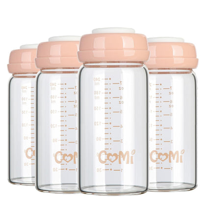 COMI Wide Neck Glass Breastmilk Collection n Storage Bottle, 8oz with Screw Ring Sealing Disk;
