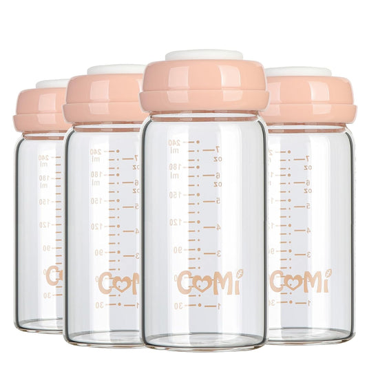 COMI Wide Neck Glass Breastmilk Collection n Storage Bottle, 8oz with Screw Ring Sealing Disk;