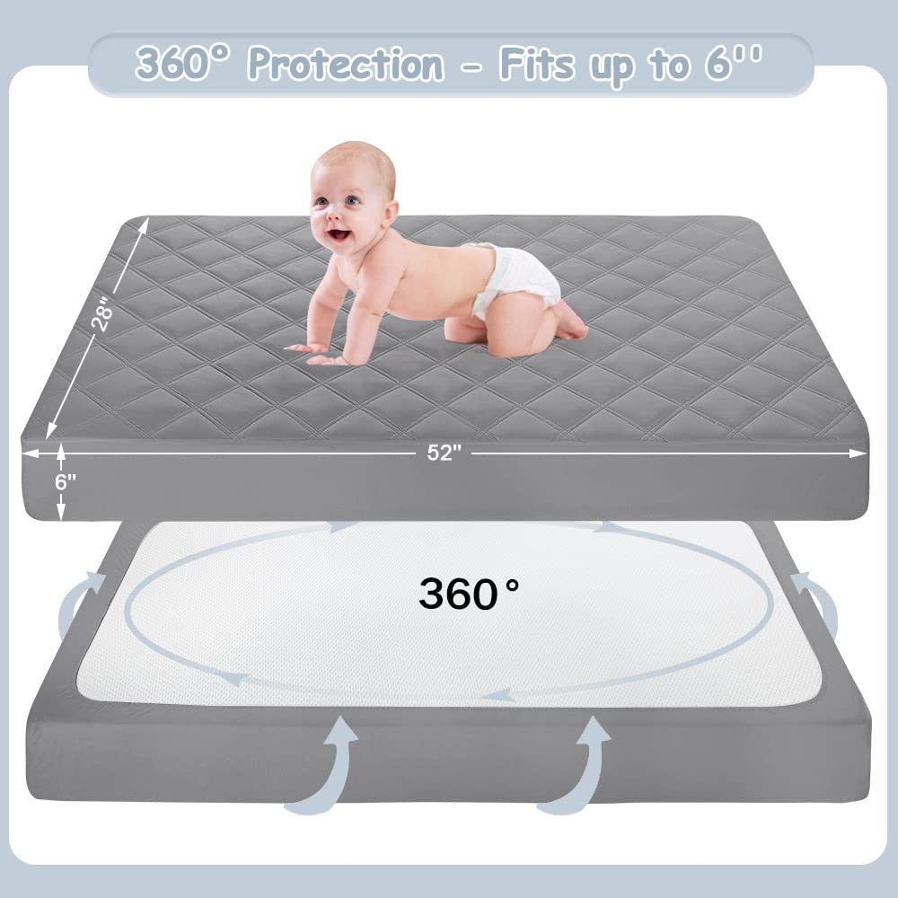 Yoofoss Waterproof Crib Mattress Protector 2 Pack, Quilted Crib Mattress Pad Cover Ultra Soft and