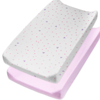 HonestBaby Organic Cotton Changing Pad Covers (Set of Two), Love Dot, One Size