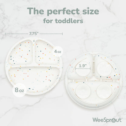 WeeSprout Suction Plates for Babies With Lids & Toddlers - 100% Silicone, Dinnerware Stays Put, Divided Design for Picky Eaters, Microwave & Dishwasher Friendly, 3 Pack