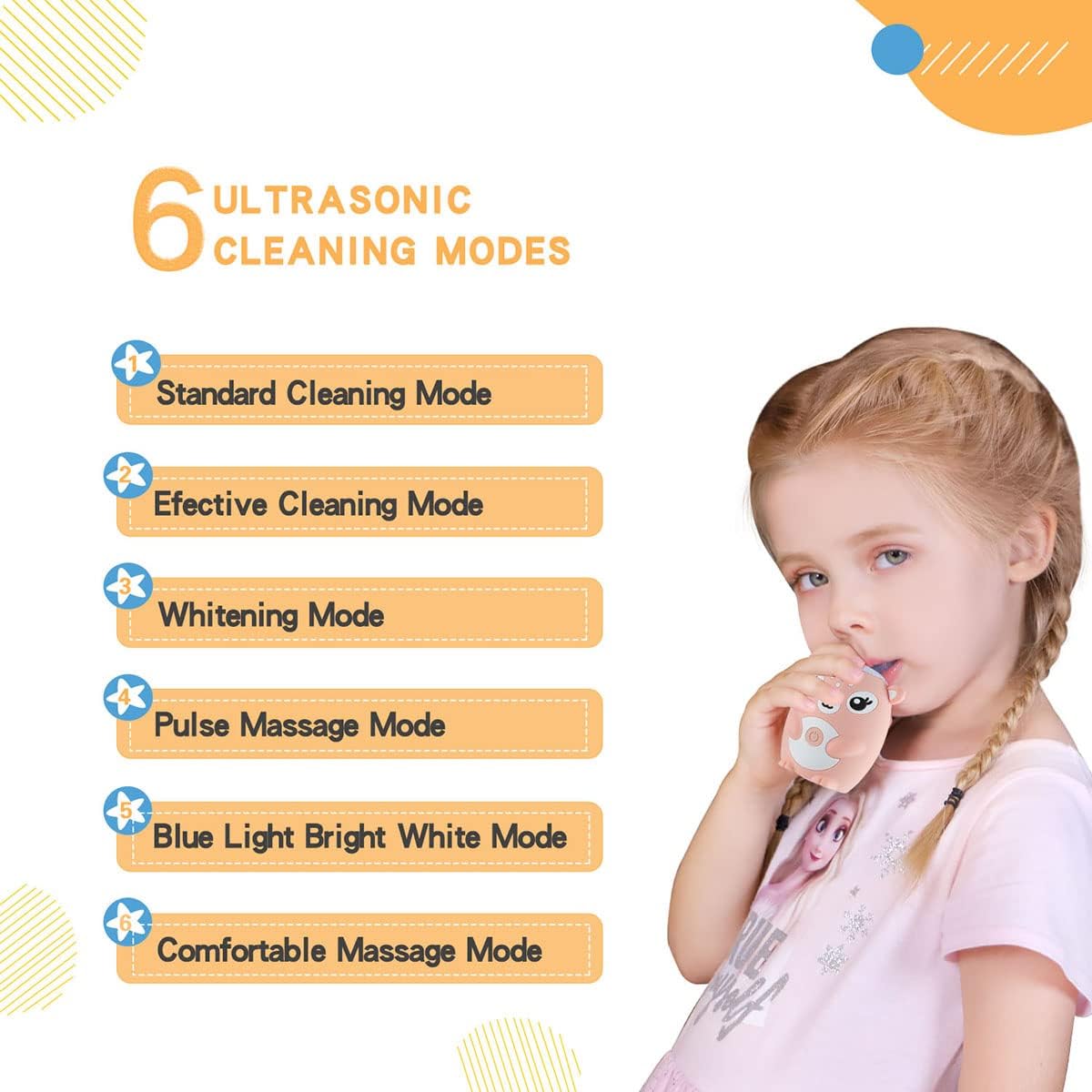 Kids Electric Toothbrushs U Shaped sonic Automatic Toothbrush with 4 Brush Heads, Six Cleaning