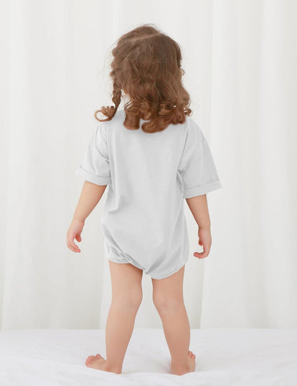 Jimonda Baby Bubble Romper Boy Girl Solid Color T-Shirt Outfits Short Sleeve Bodysuit Organic Cotton 2Pcs