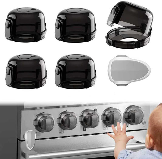 Stove Knob Safety Covers for Child Baby Proofing Kitchen Universal Size Gas Knob Covers Clear View Childproof Oven Knob Covers for Kids and Pets (5packs +1locks)