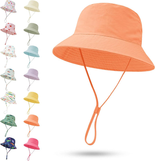 Baby Sun Hat 0-6 Years Toddler Boys Girls Adjustable Bucket Hats Kids Bucket Hats UPF 50+ Wide Brim Beach Swim Pool
