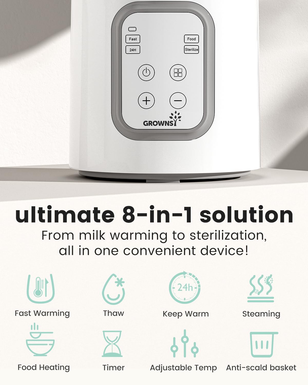 Bottle Warmer, GROWNSY 8-in-1 Fast Baby Milk Warmer with Timer for Breastmilk or Formula, Accurate