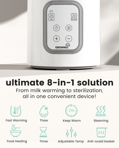 Bottle Warmer, GROWNSY 8-in-1 Fast Baby Milk Warmer with Timer for Breastmilk or Formula, Accurate