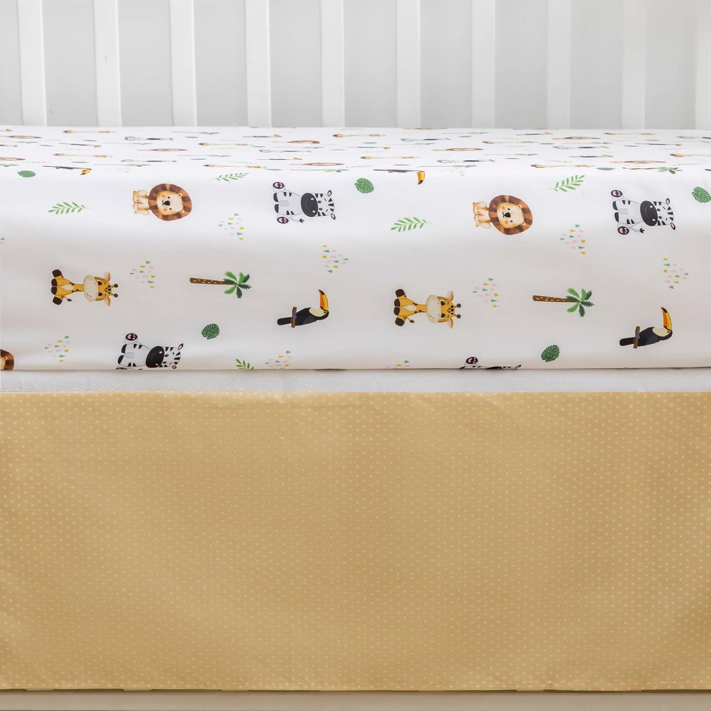 Safari Animal Bedding Set for Baby Boys Girls, 3-Piece Crib Set Including Sheet, Comforter & Skirt