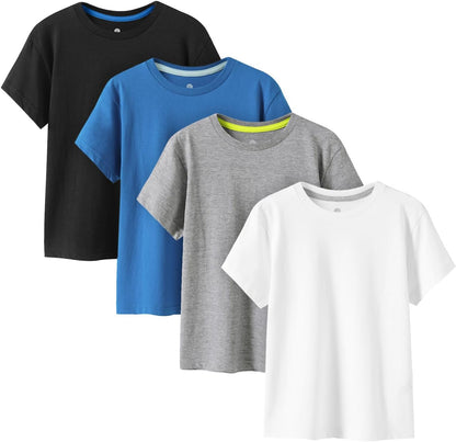 LAPASA Kids T-Shirts Short Sleeve (4 Pack) 100% Cotton Plain Top Tees Boy & Girl Unisex Toddler Children Tie Dye Summer K01