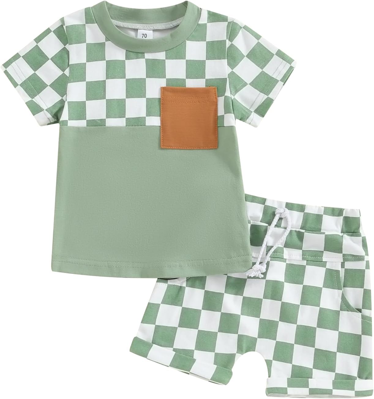 fhutpw Baby Toddler Boy Clothes Summer Outfits 6 12 18 24 Months Patchwork Short Sleeve T Shirt & Shorts Sets with Pockets