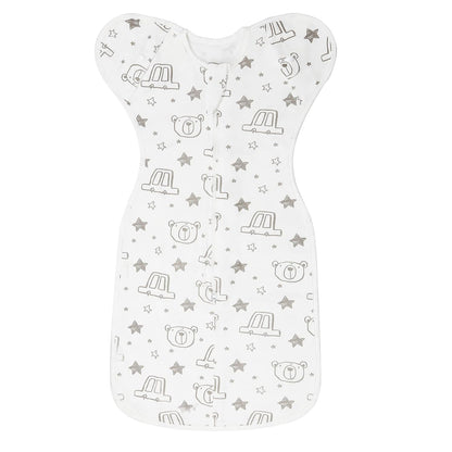 Baby Transition Swaddle Sack, Baby Swaddle Arms Up Transition Bag,Snug fit Calms Startle Reflex, Breathable Cotton Newborn Sack, 2-Way Zipper Cars & Bears (0-3 Month)
