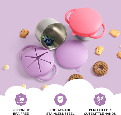 2 Pack Snack Cups for Toddlers Spill Proof - Detachable Stainless Steel Toddler Snack Cups with