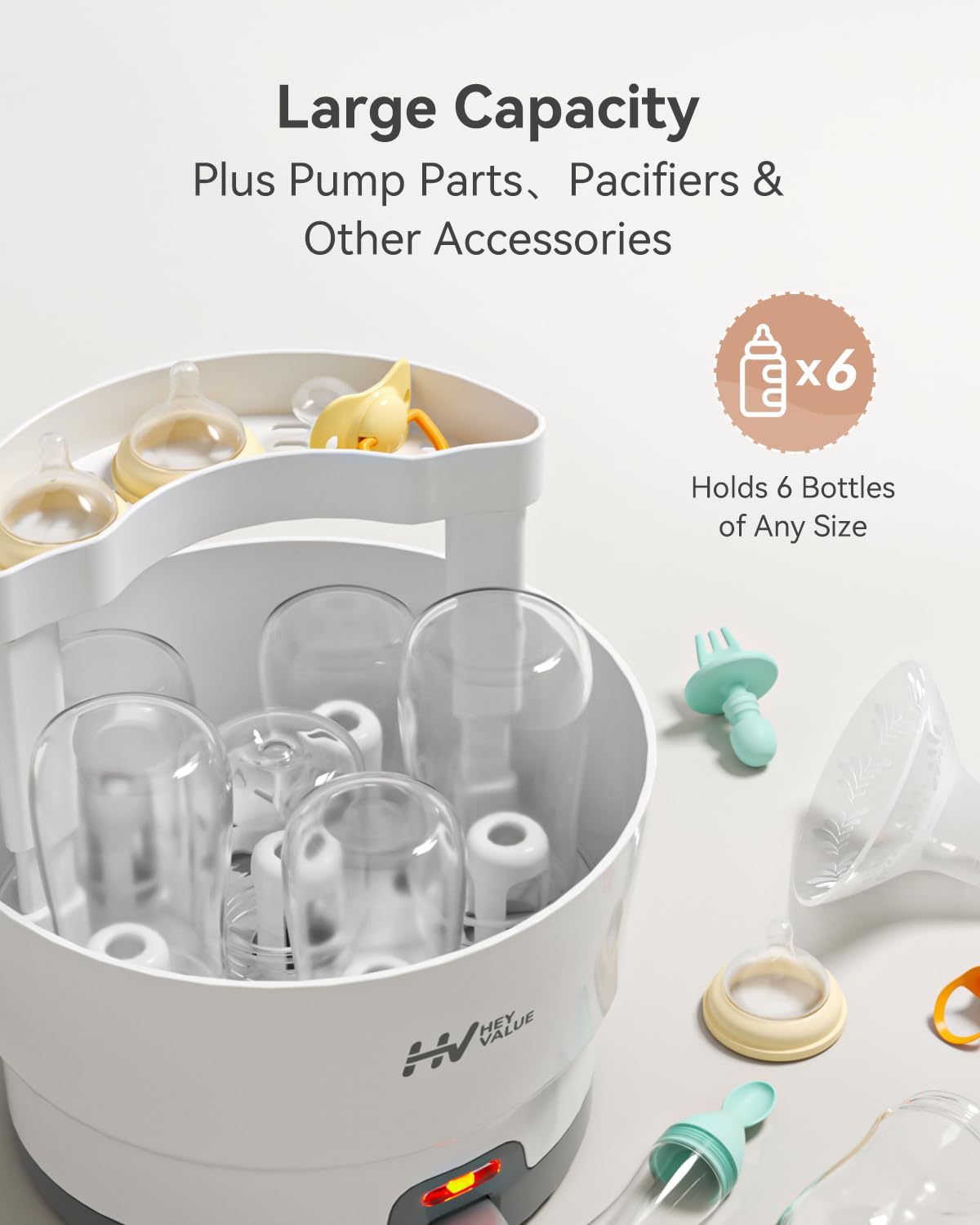 HEYVALUE Bottle Sterilizer, Baby Bottle Sterilizer, Easy One Button Control Electric Bottle
