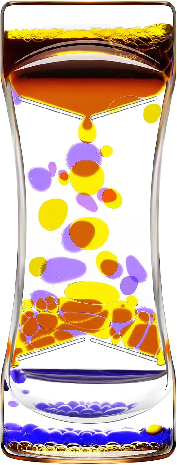Purple Yellow Liquid Motion Bubbler Timer Set of 1 for Sensory Toys, Drop Oil Water Fidget Liquid Timer for Autism Toys, Relaxing Activity, Home Office Desk Toys, Holiday Stocking Filler