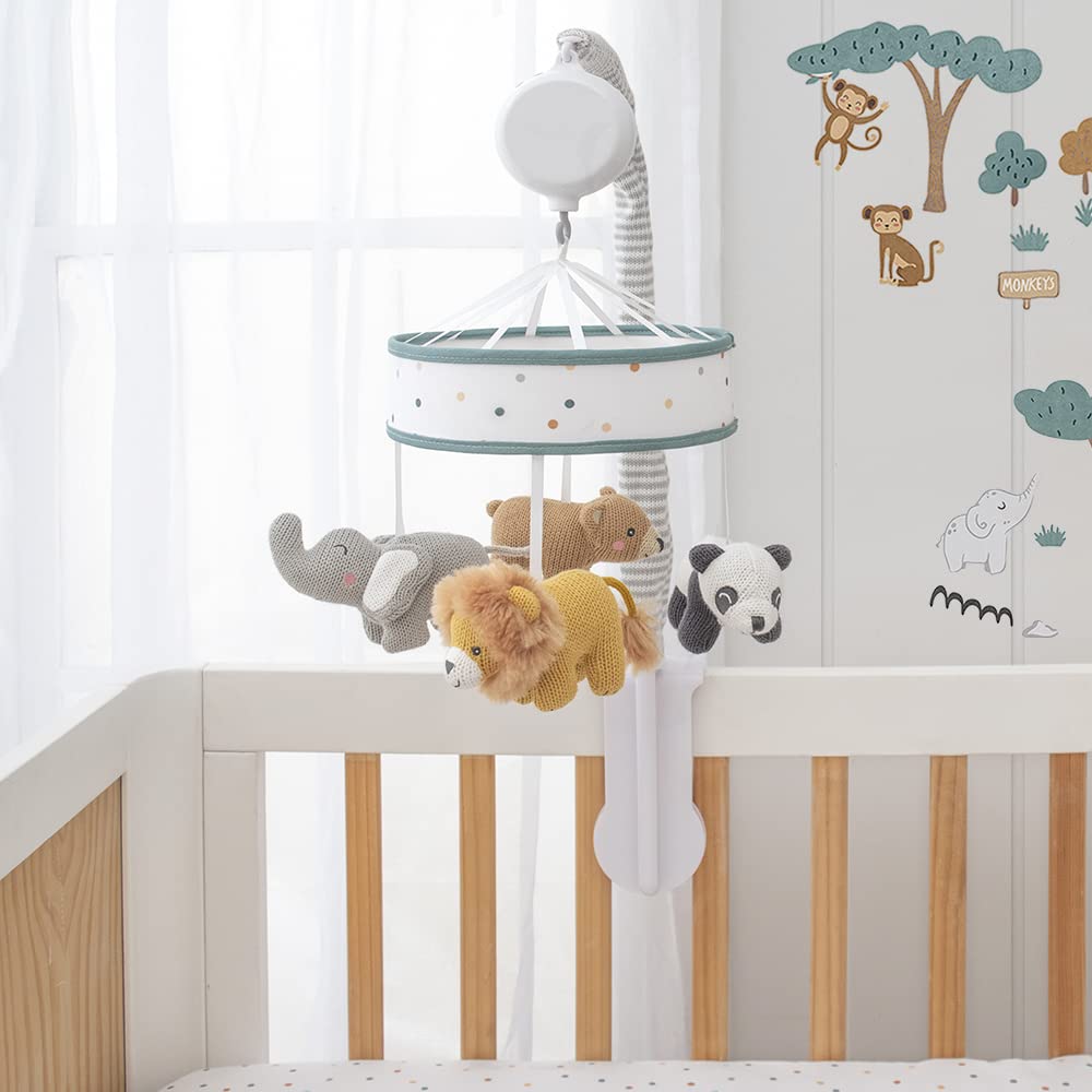Living Textiles Baby Musical Mobile - Day at The Zoo | Crib Toy, Knitted Zoo Characters, Nursery Decor, Calming Soother with 12 Lullabies | Perfect Baby Toy for Boys and Girls