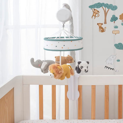 Living Textiles Baby Musical Mobile - Day at The Zoo | Crib Toy, Knitted Zoo Characters, Nursery Decor, Calming Soother with 12 Lullabies | Perfect Baby Toy for Boys and Girls