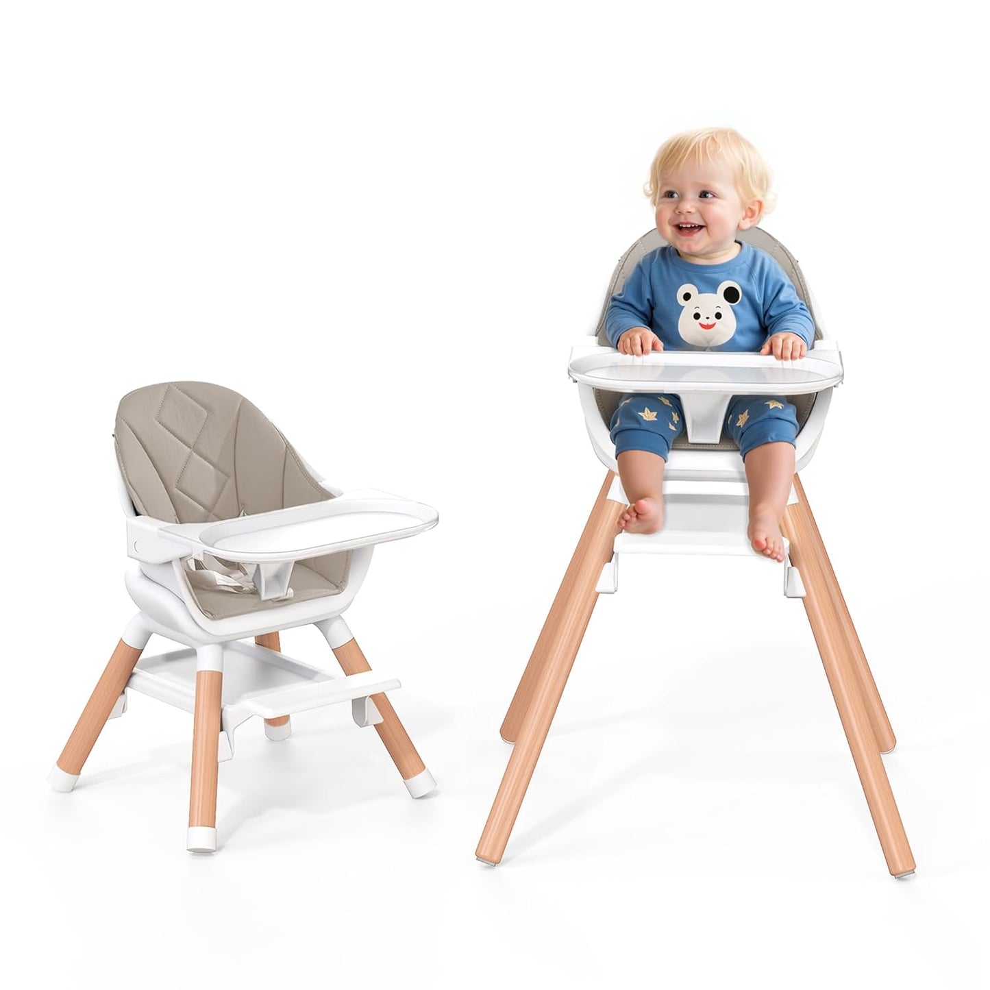 Baby High Chair, Highchair for Baby & Toddler, Easy Clean Infant Highchair, 6 in 1 Feeding High