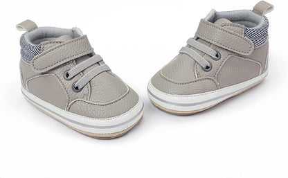 SOFMUO Baby Boys Girls High Top Ankle PU Leather Sneakers Soft Rubber Sole Infant Moccasins Newborn Oxford Loafers Anti-Slip Toddler Wedding Uniform Dress Shoes
