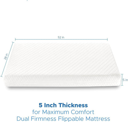 Crib Mattress, Dual-Sided Breathable Baby and Toddler Memory Foam Mattress with Removable and Washable Cover, 100% Knitted Fabric, Fits Standard Cribs and Toddler Beds, 52" x 28" x 5"