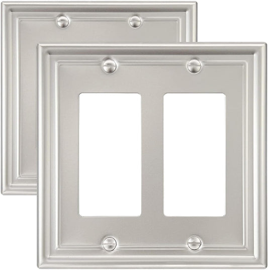 2-Pack Double Decorator Wall Plate, Satin Nickel Eletrical Outlet Cover Plate for Receptacle, Dimmer Switch, GFCI Outlet, Midsize, A035 Series