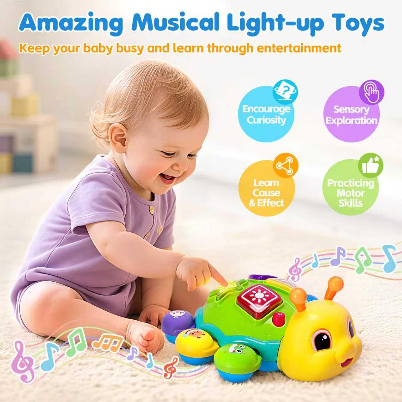 Baby Toys 6-12 Months, Musical Crawling Infant Toys with Lights Sounds