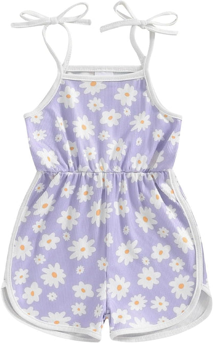WZTYYDS Toddler Baby Girl Summer Clothes Floral Romper Tie-Up Strap Halter Jumpsuit Infant Summer Sling Playsuit 6M-3T