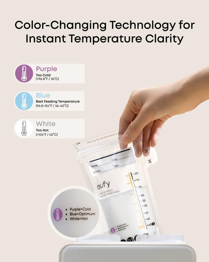 eufy Breast Milk Storage Bag with Temperature Sensing Color Change, Milk Storing Bags for