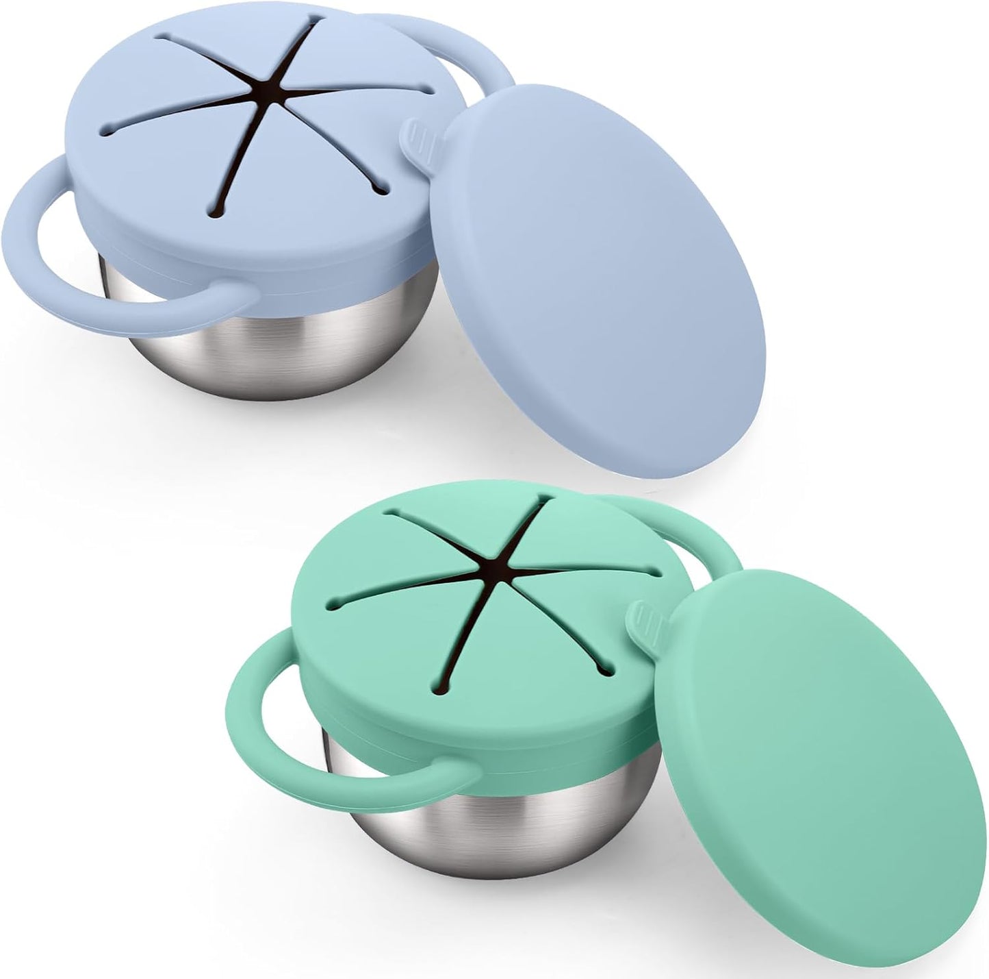 BUSOHA 2 Pack Stainless Steel Toddler Snack Cups - 9 OZ Spill-Proof Baby Snack Containers with