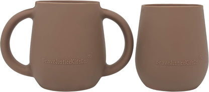 | Teenie Tiny™ Silicone Developmental Baby-Led Weaning Drinking Cups (2 pack) (Warm Taupe)