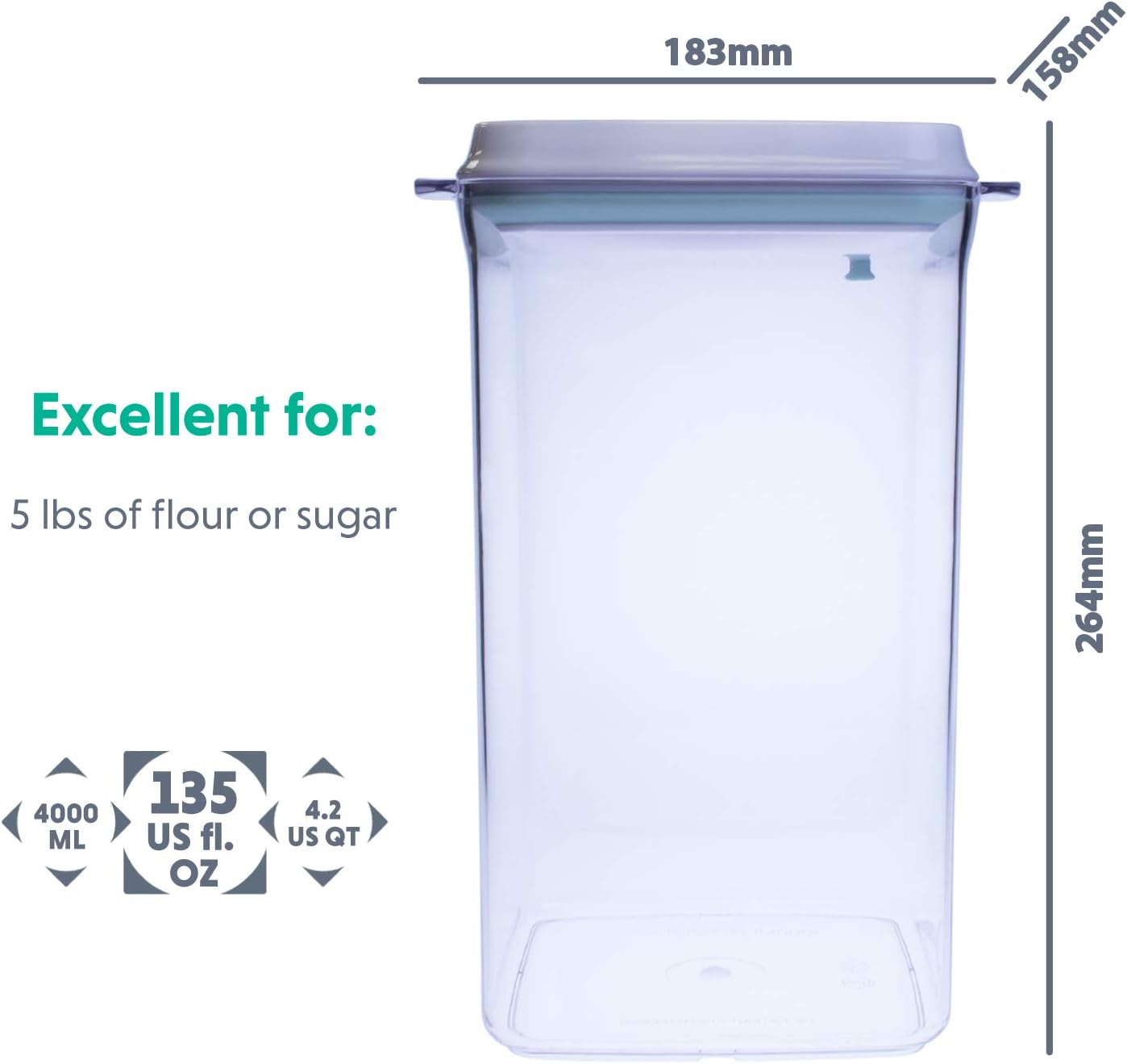 BopTop (1pc - 5lb Flour) Airtight Food Storage Container – Mechanical Silicone Seal Canister