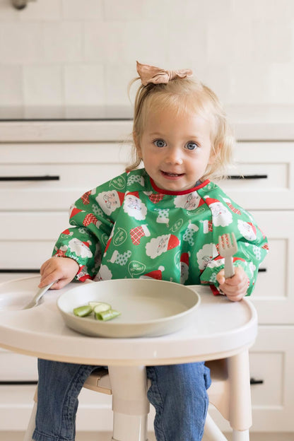 Tiny Twinkle Mess Proof Baby Bib,Waterproof Smock Baby Bib for Eating,Machine Washable Long Sleeve Bib,Baby Led Weaning,Toddler Bib (Santa, Small 6-24 Months)