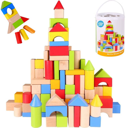 Pidoko Kids Building Blocks for Toddlers 1-3, 100 Pcs Wooden Blocks