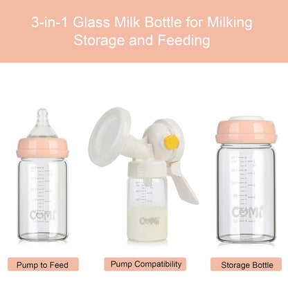 COMI Wide Neck Glass Breastmilk Collection n Storage Bottle, 6oz with Screw Ring Sealing Disk;