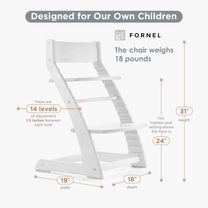 FORNEL Modern White Wooden High Chair | The Forever Chair That Grows from Toddler to Adult (200 lb)
