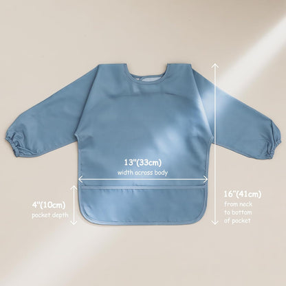 4 Pack Long Sleeve Bib, Waterproof Sleeved Smock for Baby Boy or Girl, Reusable Bib with Pocket, Ages 6-24 Months